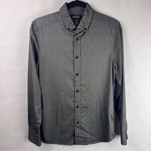 Kenneth Cole Button-Up Shirt Gray Stretch Long Sleeve Casual Small Mens